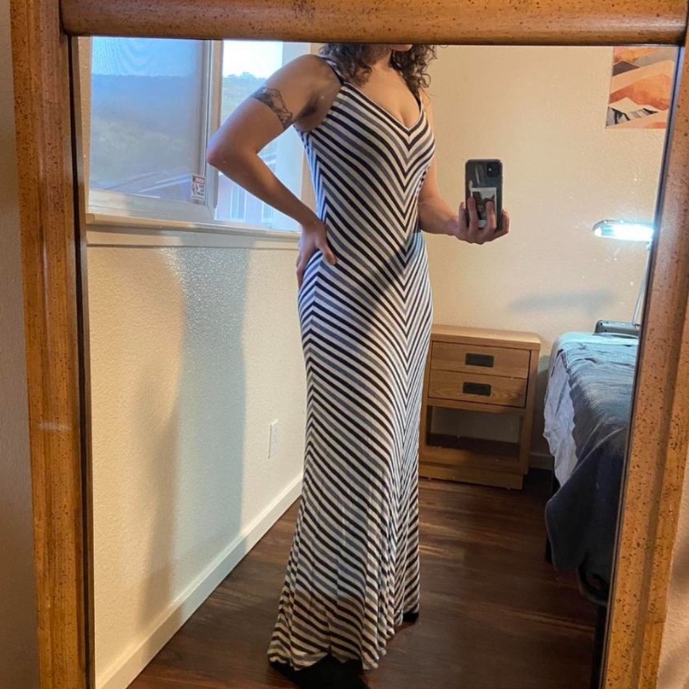 Matty M Black and White Chevron Maxi Dress